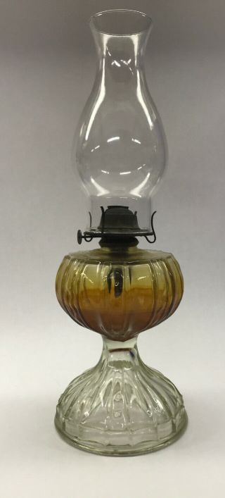 Vintage Giant Burnt Orange Kerosene Lamp Brass Insert Oil Antique Clear Chimney