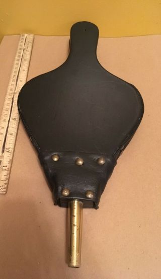 Rare Vintage Bellows Fireplace blower hand pump Black Wood & Leather 14 