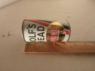 Vintage WOLF ' S HEAD DUTY MOTOR OIL Can Coin BANK Oil City PA. 3