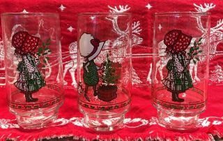 Three Limited Addition Holly Hobbie Coca - Cola Christmas Glasses.