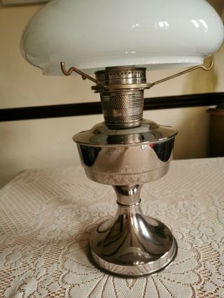 Stunning Vintage 21 C Aladdin Chrome Oil Lamp With Shade And Chimney.