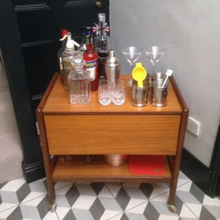 Vintage Mid Century Teak Cocktail / Tea / Drinks Trolley - Drop Leaf / Castors