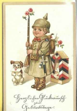 Wwi Germany Boy Soldier Spike Helmet Merry Christmas