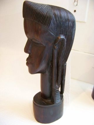 Fine Vintage African Tribal Ebony Wood Hand Carved Detailed Bust From Kenya