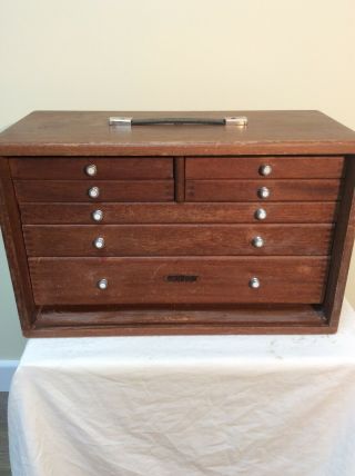 Antique Apprentice Piece Union 7 Drawers Chest Cabinet Woodwork Toolbox
