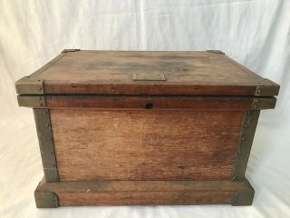 C.  1920 Antique Lift - Top Tool Oak Chest Iron Handles / " From Foxcroft Maine "