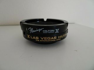 Vintage Las Vegas Ashtrays Hilton International Flamingo Black Amethyst Glass