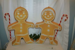 2 Vintage Gingerbread Man Blow Mold Union Products Christmas 24 " Double Sided W/