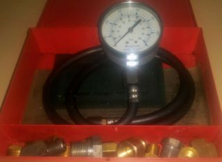Vintage Snap - On Tools Mt37 Oil Pressure Gauge Set Kit In Metal Case Usa Fittings