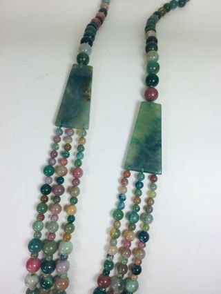 Stunning Art Deco Natural Multi - Color Jasper Bead 3 Tier Necklace Vintage China