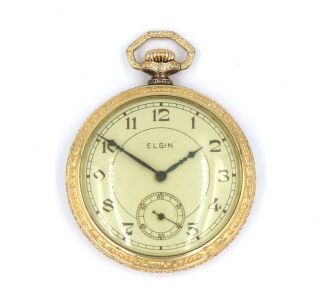 Antique Elgin Model 3 Open Face 114 Pocket Watch 12s Yellow Gold Filled C1908