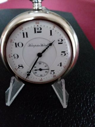 Hampden Antique Pocket Watch Gr 306 Mo 5 12s 15j Nickel Silver Case.  Running
