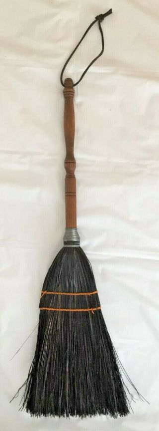 Vintage Natural Bristle Turned Wood Handle Hearth Broom / Fireplace Tools