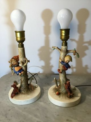 Vintage Hummel Figurine Lamps “culprits” And “out Of Danger” Full Bee Early 50 