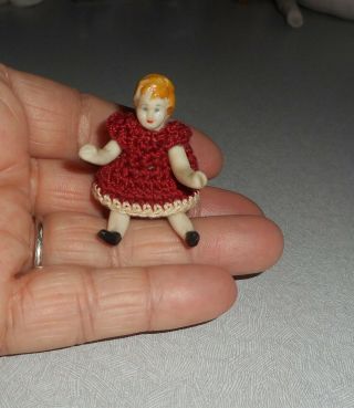 Antique Detailed Tiny 2 " Bisque Doll - Wired Arms And Legs