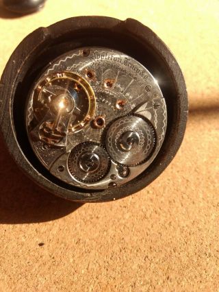 Vintage 1880 Waltham WM Ellery 1873 Pocket Watch Movement Runs Parts 8s 7j USA 2