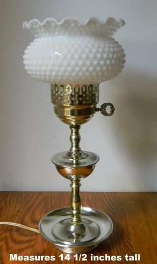 Vintage 141/2 " Tall Accent Table Lamp With Milk Glass Nobnail Shade