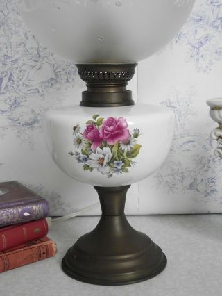 French Ceramic Brass & Glass Floral Oil Lantern Style Table Lamp 1421 3