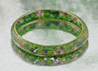 Vintage Art Nouveau Lily Glass Plique - A - Jour Bangle Bracelet