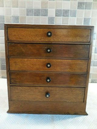 Antique Solid Oak Table Top Specimen Cabinet With 5 Drawers& Removable Divisions