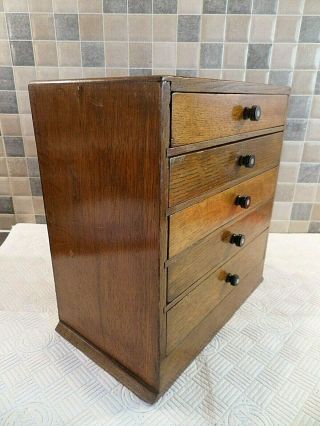 ANTIQUE SOLID OAK TABLE TOP SPECIMEN CABINET WITH 5 DRAWERS& REMOVABLE DIVISIONS 2