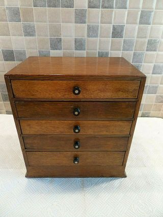 ANTIQUE SOLID OAK TABLE TOP SPECIMEN CABINET WITH 5 DRAWERS& REMOVABLE DIVISIONS 3