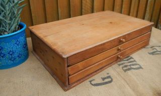 Antique Vintage Pine Collectors Specimen Cabinet Chest Of 3 Drawers Tabletop