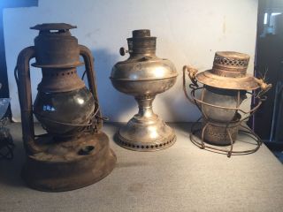 3 Antique Oil Lanterns Restoration Display Or Parts Dietz,  Handlan Coleman
