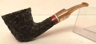 Vintage Bent Horn Estate Tobacco Second Basket Chunky Rusticated Pipe Italy 12b