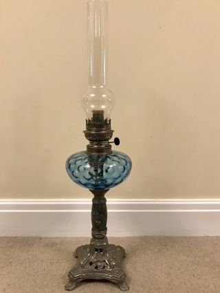 Antique/vintage Blue Glass Oil Lamp
