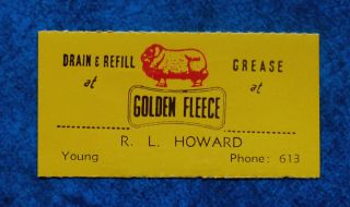 Golden Fleece.  Old Vintage 1960,  S Car Service Sticker