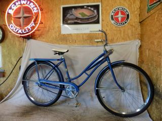 1958 Jc Higgins Ladies Vintage Tank Bicycle Elgin Murray Sears Blue 50s Cwc Rack