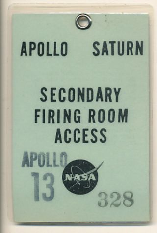 Apollo 13 Secondary Firing Room Access Pass.  Apollo - Saturn.  Nasa Scarce Early Pc