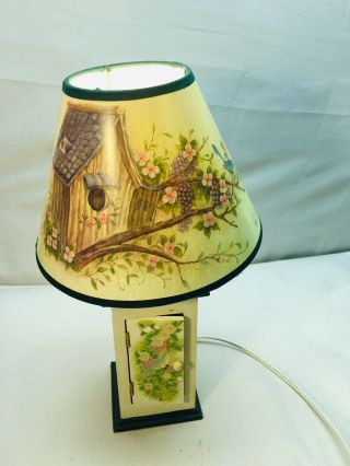Small Portable Decorative Table Lamp Birds Floral Outhouse Bedside Lamp Wood