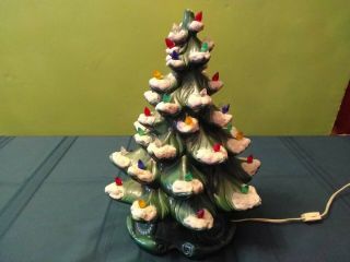 Vintage 17 " Atlantic Mold 74 Ceramic Christmas Tree.  Snow Flocked Lighted.