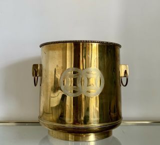 Large Hollywood Regency Brass Planter Pot Design Etching Rings 14” X 16” Vintage