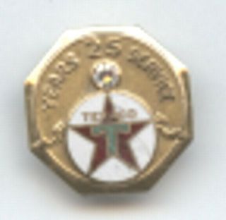 Texaco Gas Oil 25 Year Service Pin.  14k Gold,  Diamond