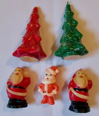 5 Gurley Vtg Mid Century 50s 60s Christmas Trees & Santa Candles