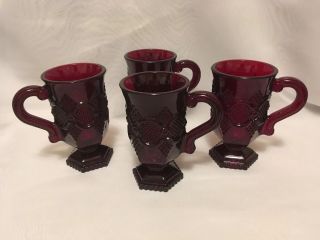 Set Of 4 Vintage Avon 1876 Cape Cod Ruby Red Glass Irish Coffee Mugs