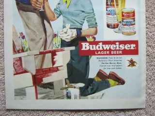 Vintage 1950 Budweiser Beer Husband Serving Wife Painting Chair Print Ad 3