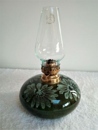Vintage Cornish Studio Pottery Glazed Ceramic Table Oil Lamp,  Burner & Chimney.