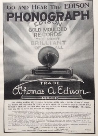 1904 Ad (f20) National Phonograph Co.  Orange,  Nj.  Edison Phonograph