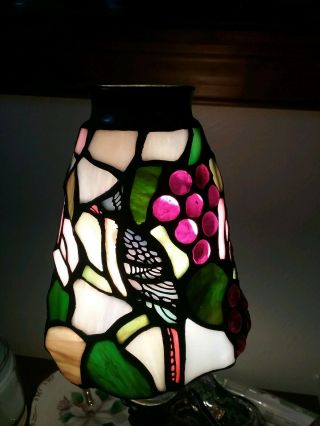 Small Leaded Glass Lamp Shade Birds Fruit 5 3/4 " X 5 " X 2 " Tiffany Style