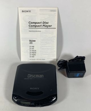 Vintage Sony Mega Bass Discman Portable Cd Player D - 141 With Power Adapter