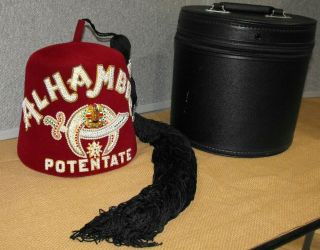 Vintage Alhambra/potentate Fez Cap Masonic Shriners Felt Hat Red Black Tassel &