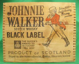 Vtg Johnnie Walker Scotch Whiskey Black Label Wooden Crate Graphics