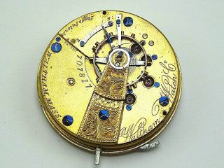 Antique Pocket Watch Movement Waltham Model 1857 Stem Wind Lever Set Circa 1870s