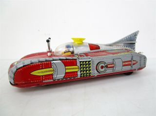 Vintage Tin Litho Battery - Operated Rocket Space Car Toy