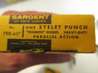 Vintage Sargent Leather Eyelet Punch " Triumph Model " 190 - 6 1/2 Parallel Action
