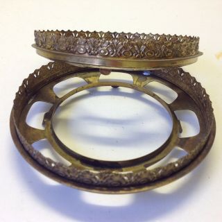 2 Vintage Brass 4 " Lamp Shade Holder Rings With Fancy Fence Fits No.  2 Burner.